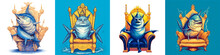 Unique And Quirky Cartoon Bluefin Tuna Character Design Depicts The Bluefin Tuna As A Powerful And Regal Figure. Seated On A Throne Like Poseidon Captures The Imagination And Brings A Playful Approach