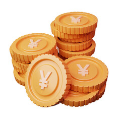 Canvas Print - 3d Render Yen Coins Icon Illustration