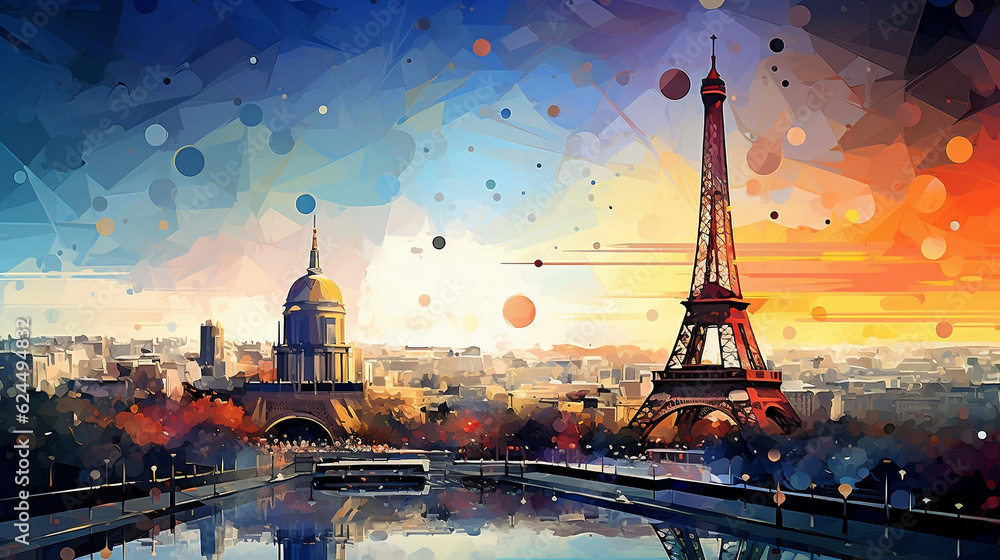 Abstract Paris France city architecture. Eiffel tower illustration ...
