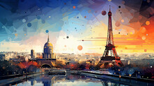 Abstract Paris France City Architecture. Eiffel Tower Illustration Concept Art, Generative Ai