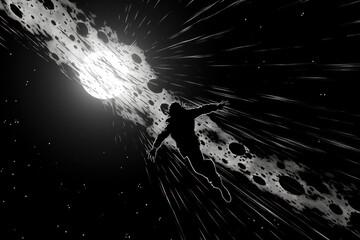 Wall Mural - engaging and enigmatic depiction of a man emerging from an otherworldly spacecraft, with precise lin