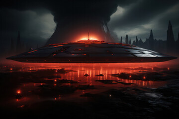 Wall Mural - awe-inspiring and visually captivating depiction of a man emerging from an extraterrestrial aircraft