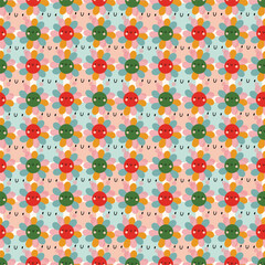 Wall Mural - Vector pattern with bright characters flowers. Floral background