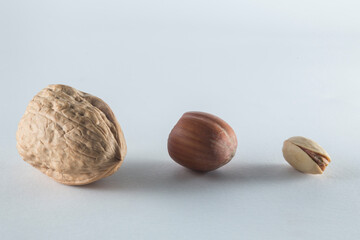 Wall Mural - walnut, hazelnut and pistachio, three nuts, of different flavor, texture and size