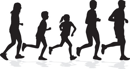 Poster - Group of people running, conceptual silhouettes.	