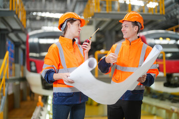 Wall Mural - Engineer specialist and technician maintenance railway inspect construction site.