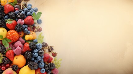 Wall Mural - Fresh fruits, food background. Web banner with copy space. Generative AI