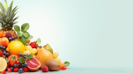 Wall Mural - Fresh fruits, food background. Web banner with copy space. Generative AI