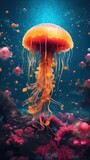 Fototapeta Uliczki - Cute Samurai Jellyfish in Comic Style AI Generated