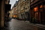 Fototapeta Londyn - European Street with Old Stone Buildings and Clean Cobbled Paths Generative AI