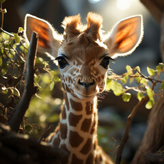 Sticker - Sweet baby giraffe in the outdoors Generative AI