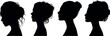 set of silhouettes of beautiful women. Stylish hairstyle. Portrait profile. Universal isolated avatar