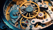Close-up Of A Mechanical Gears In Swiss Watch