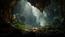 A Deep Cavern Lies Within The Remote Rainforest