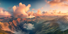 Alpine Panorama At Sunset: Majestic Beauty Of The Mountains, Generative Ai 