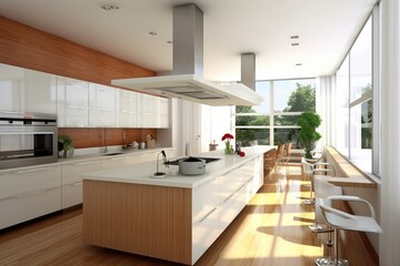 Wall Mural - White and wooden kitchen