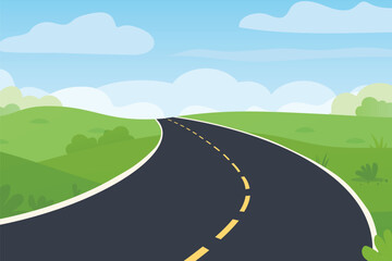 winding asphalt road to horizon; rural lanscape - vector illustration