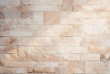Empty Background Of Wide Cream Brick Wall Texture. Old Brown Brick Wall Concrete Or Stone Pattern Nature, Wallpaper Limestone Abstract Floor/ Grid Uneven Interior Rock. Home& Office Design Backdrop