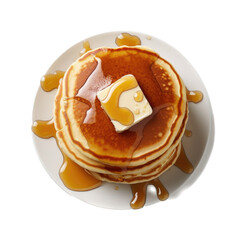 Wall Mural - a stack of delicious pancakes with melting butter and maple syrup, cooked to perfection,  breakfast, Food-themed, photorealistic illustration in a PNG, cutout, and isolated. Generative AI