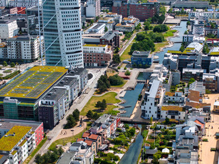 Wall Mural - Beautiful aerial view of the Vastra Hamnen- The Western Harbour -district in Malmo, Sweden. Panoramic aerialview.