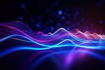 Wall Mural - abstract futuristic background with pink blue glowing neon moving high speed wave lines and bokeh li