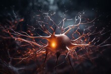 3D Illustration Of Highly Charged Neurons On A Scientific Background. Generative AI