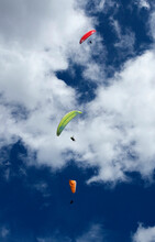 Paragliders Flying Together Over The Municipality Of Cocorna, Antioquia. Colombia
