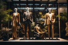 Luxury Store Window With Mannequins In Designer Clothes, Designer Store Interior, Generative AI