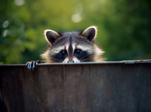 Raccoon In A Trash Can Outdoors, Generative AI