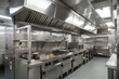 ventilation and exhaust system in commercial kitchen, with hoods above cooking appliances, created with generative ai