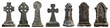 Collection of ancient gravestones and graveyard monuments, Halloween theme, on a transparent background, Generative AI