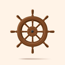 Boat Sailing Steering Wheel Icon, 3d Illustration Of Wooden Rudder