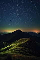 Wall Mural - long exposure of starry night sky over hills, created with generative ai