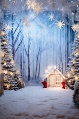 Wall Mural - winter wonderland scene with snowflakes, lights, and holiday cheer, created with generative ai