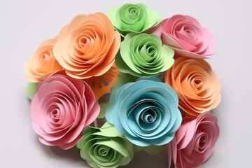 Sticker - abstract arrangement of 3d paper flowers in a spiral, created with generative ai