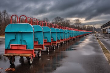 Wall Mural - row of baggage carts ready for use, created with generative ai