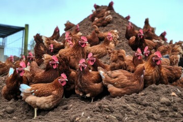 Wall Mural - hens pecking at a pile of organic compost, created with generative ai