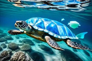 Wall Mural - sea turtle swimming in water
Created using generative AI tools