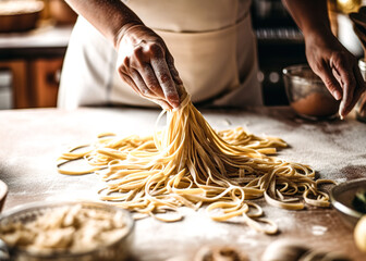 Wall Mural - Process of cooking homemade italian pasta