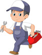 Repairman with the tools is running. Technical service