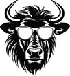 Wildebeest In Sunglasses Logo Monochrome Design Style