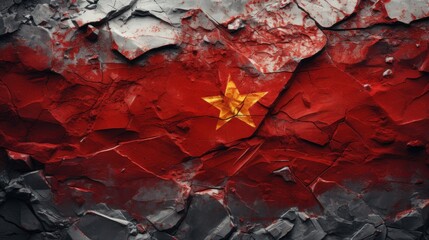 Wall Mural - red paint on the wall. China background pattern template - Abstract stone concret wall texture in the colors of chinese flag. Generative Ai