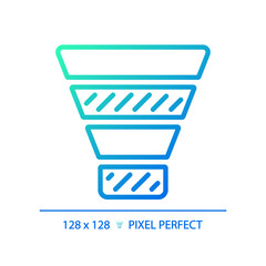 Sticker - Funnel chart gradient linear vector icon. Lead generation. Marketing research. Conversion optimization. Thin line color symbol. Modern style pictogram. Vector isolated outline drawing