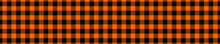 Halloween Or Thanksgiving Day Seamless Pattern. Black And Orange Gingham Plaid Texture. Checkered Design For Autumn Blanket, Napkin Or Tablecloth. Vector Flat Illustration