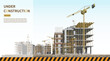Construction site with a tower crane. Construction of residential buildings.Vector illustration