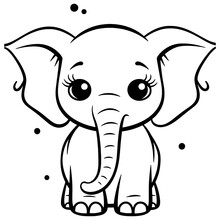 Elephant , Coloring Pages For Kids Black And White Outline, Children's Book Illustration Style Coloring Page For Kids , Isolated, PNG ,SVG.