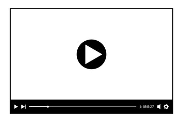 Video player template. Online movie layout with play button on screen and loading slider bar. Multimedia app window simple design. Vector graphic illustration.