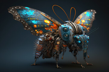 Wall Mural - A butterfly that is a futuristic machine of the future world. insect. Animals. Illustration, Generative AI.