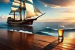 sailboat with a drink at the sunset