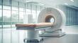 an MRI machine in the interior of a bright hospital. Generative AI